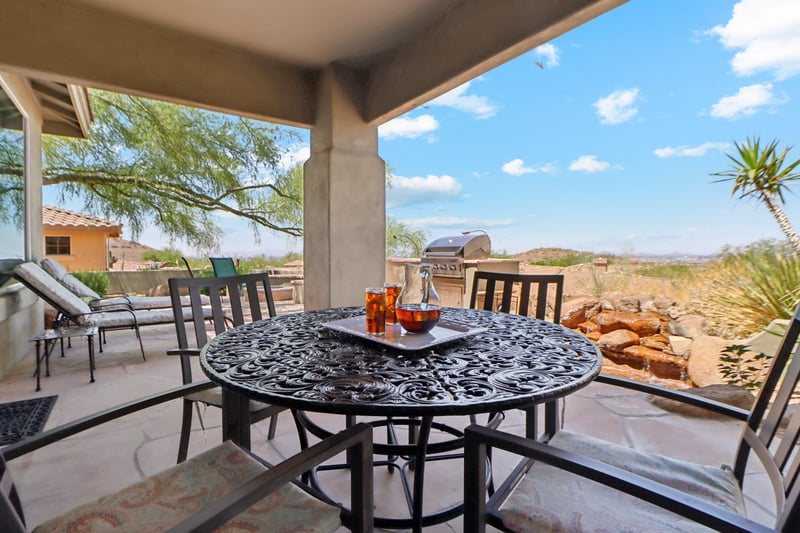Enjoy the best view on the outside patio with the sounds of a tranquil waterfall