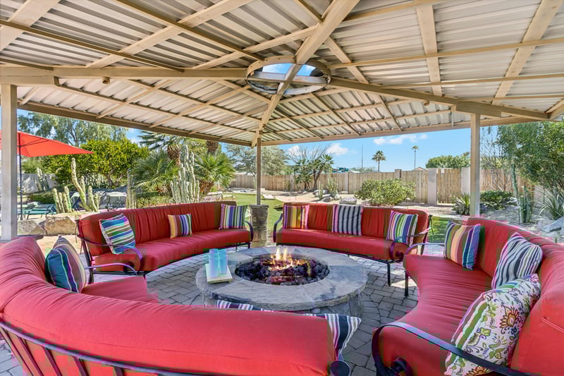 Enjoy this cozy conversation pit day or night