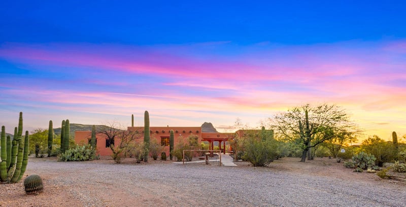 Tucked away on 5 acres, with views of the Tucson Mountains, just minutes from Saguaro National Park, with nearby hiking riding trails.