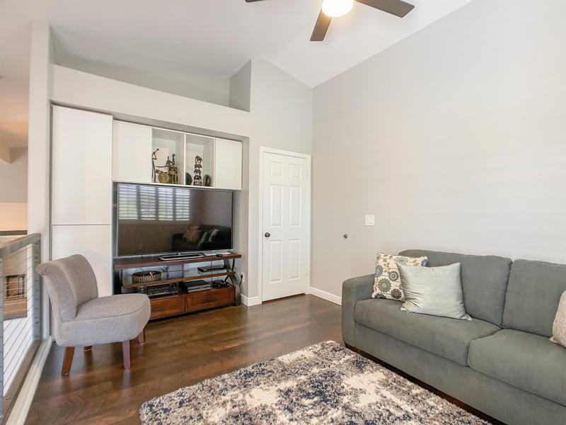 Study loft that overlooks main living area down below