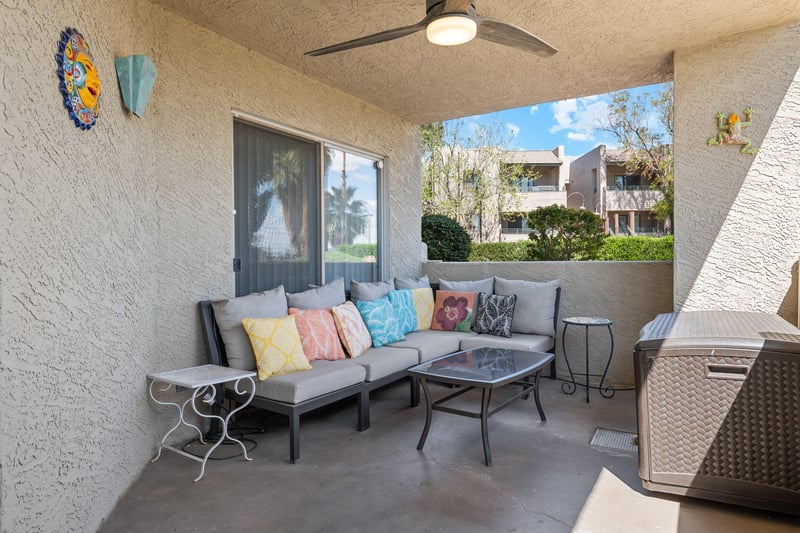 Enjoy views of the golf course from your private patio.