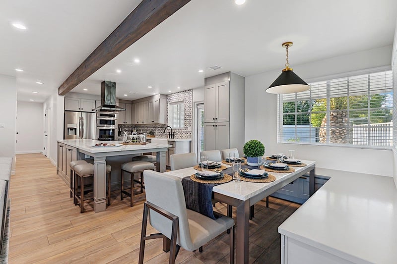 Dining table, plus large breakfast bar