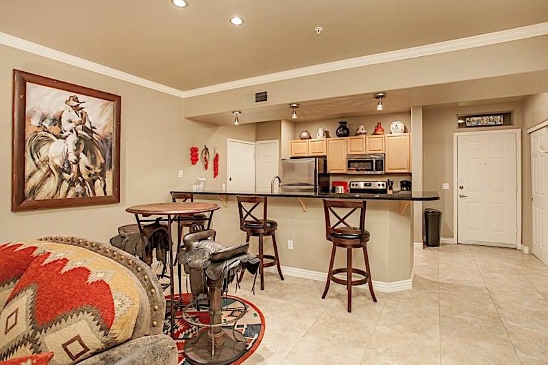 Living room looking towards kitchen bar