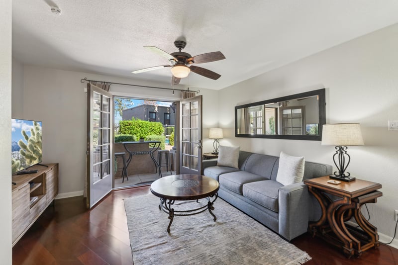 Enjoy the outdoors by opening the French Doors. Located directly across from the pool