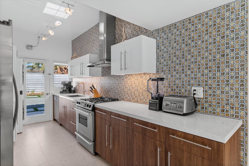 Long galley kitchen with all of the bells and whistles