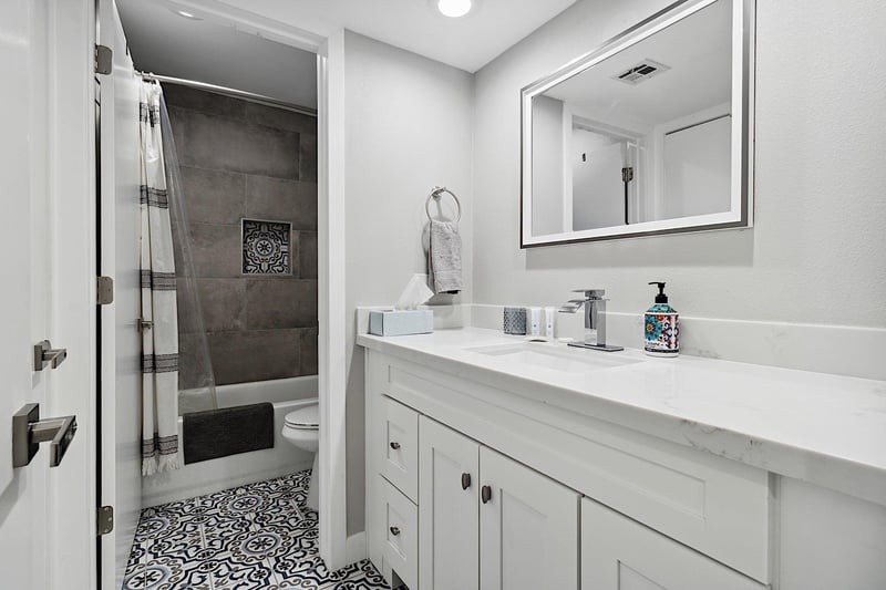 Second bathroom attached to second bedroom w guest entrance from living room