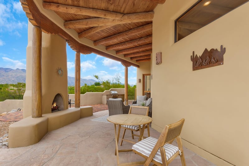 more seating near exterior fireplace