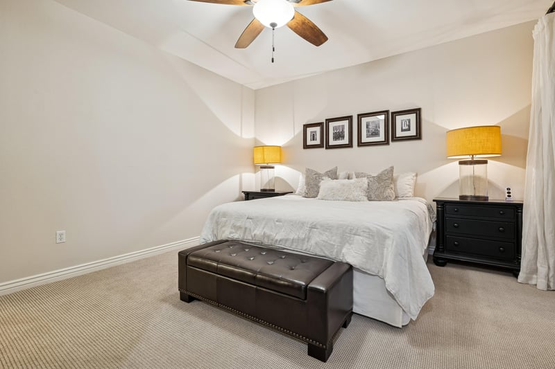 Primary bedroom with king size bed.