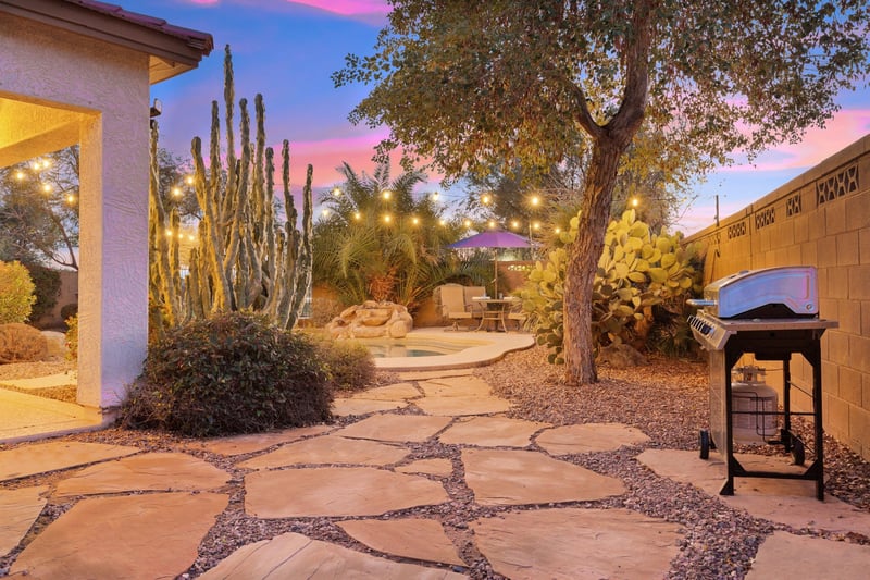 Sunset path to the pool