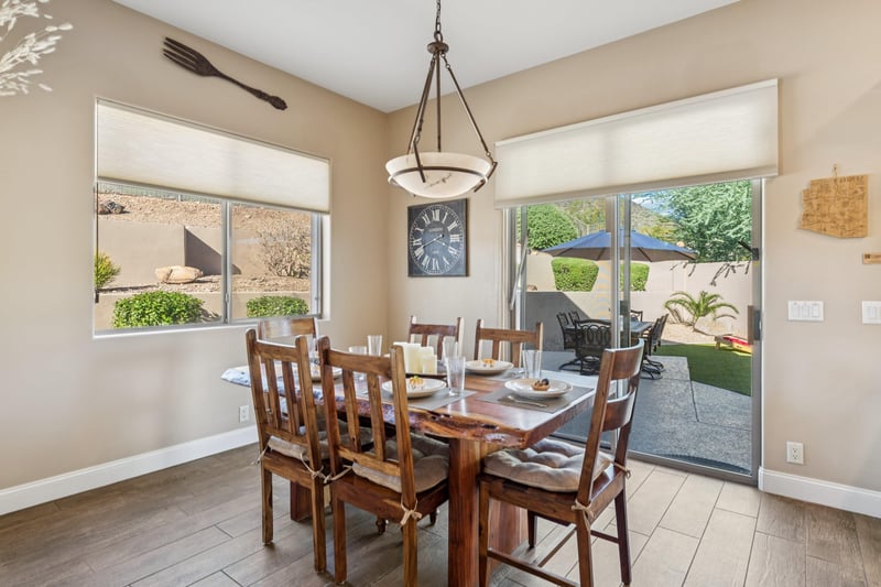 Solid wood dining table with dining for 6 and great views from all angles