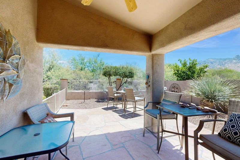 Equipped with outdoor seating, an outdoor fan, covered area for shade, BBQ, firepit, and spool access.