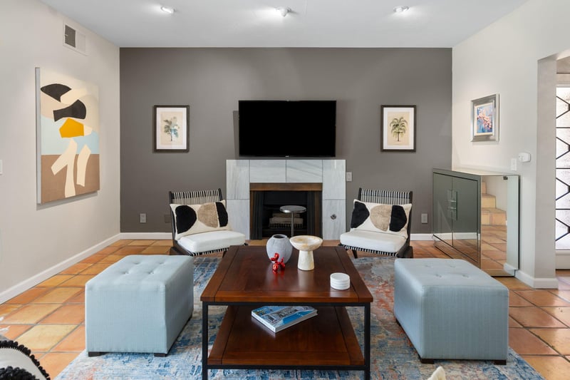Additional view of fireplace and TV.