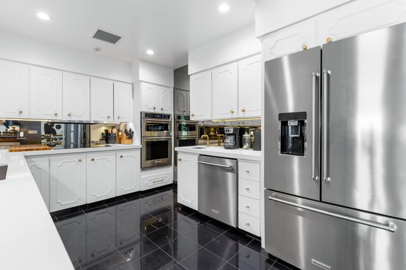 Dramatic black  white Chefs kitchen