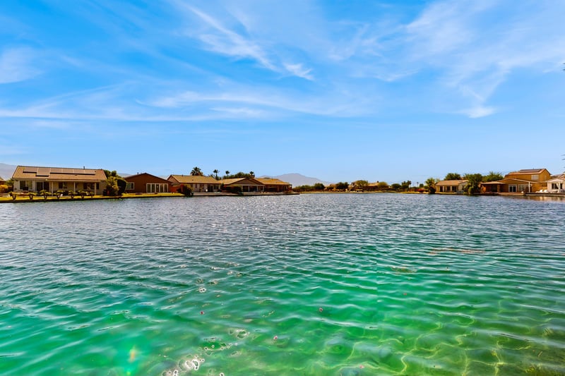Lake and mountain views can be seen directly from the back of the home.