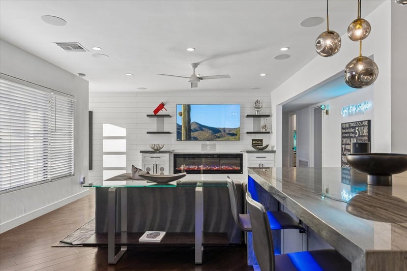 View from kitchen area into living room.