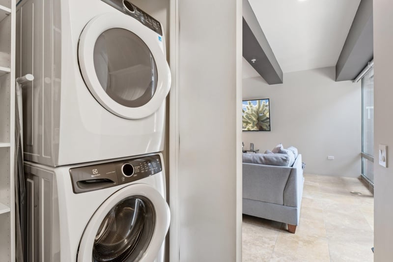 Stackable washer and dryer.