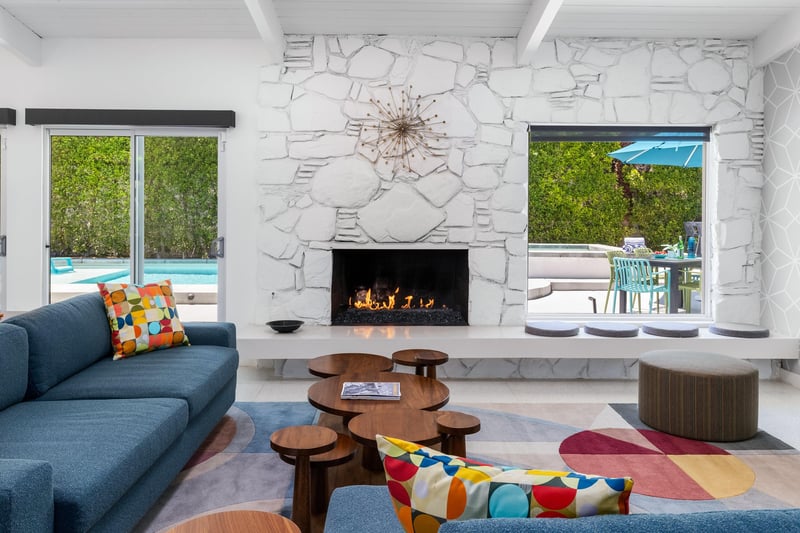 Fireplace and direct patio access.