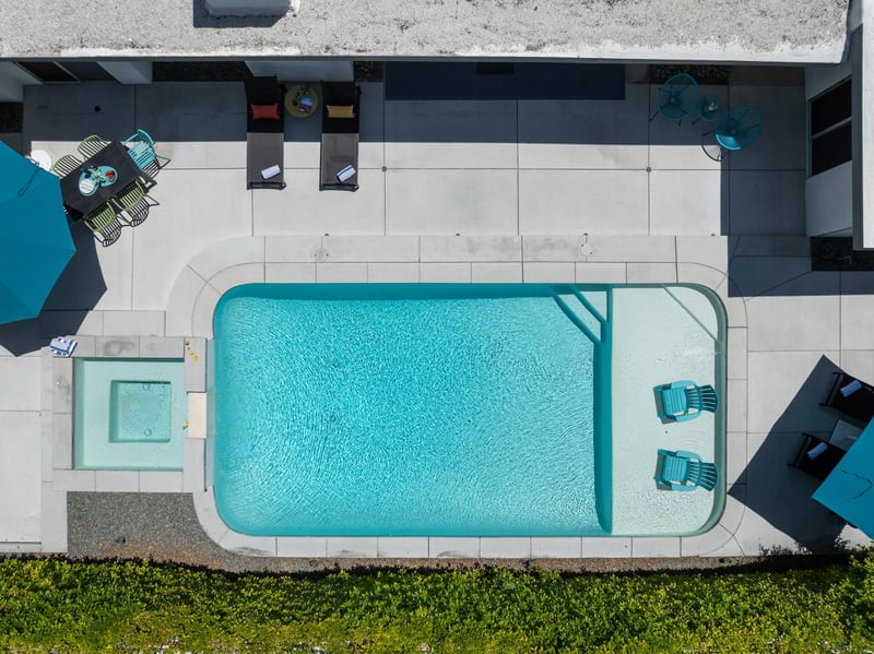 Aerial view of the backyard.