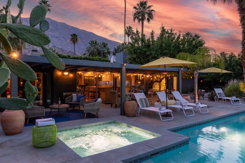 Additional sunset views of the pool, spa, and patio.