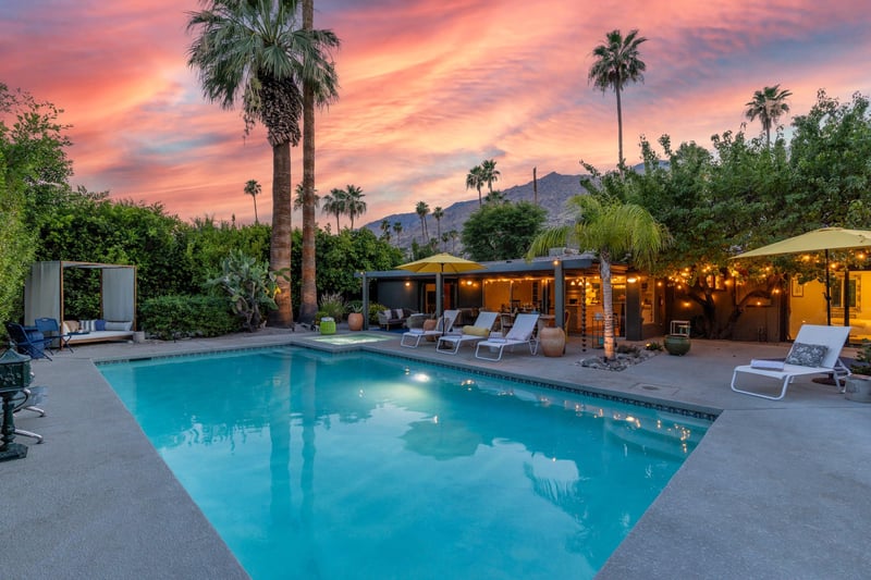 Additional sunset views of the pool, spa, and patio.