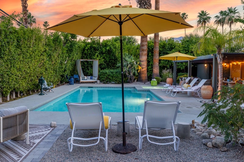Additional sunset views of the pool, spa, and patio.