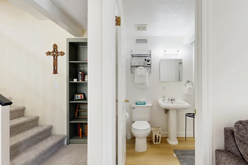 Full guest bathroom next to the lower level living room.