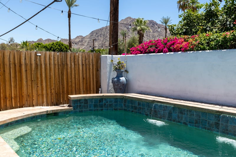 Private pool with fountains.
