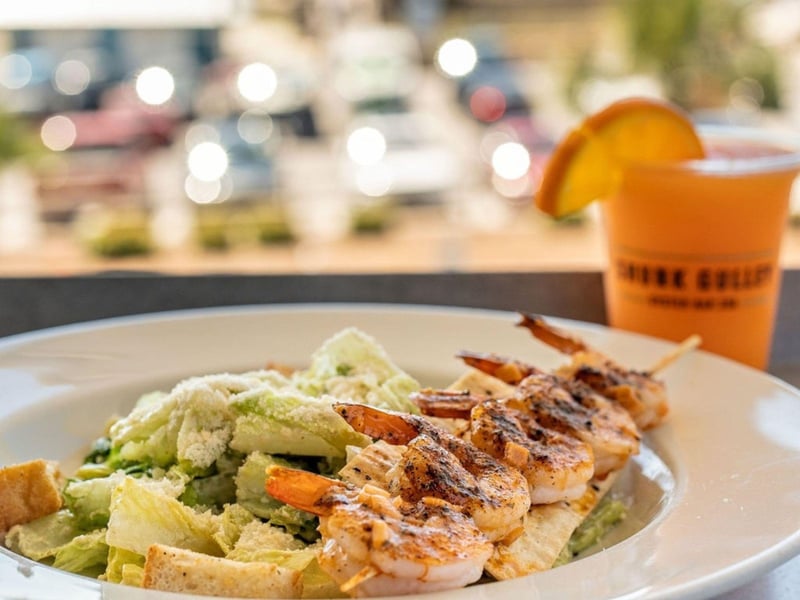 The Caesar salad with grilled shrimp