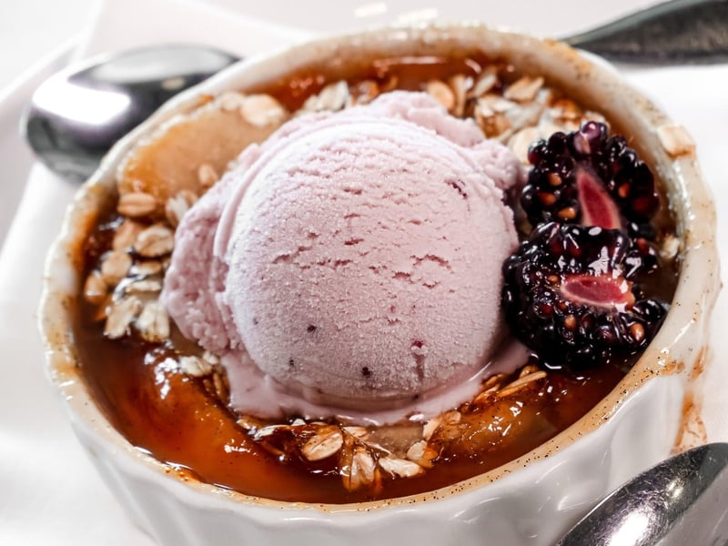 Warm peach cobbler from the Surfing Deer