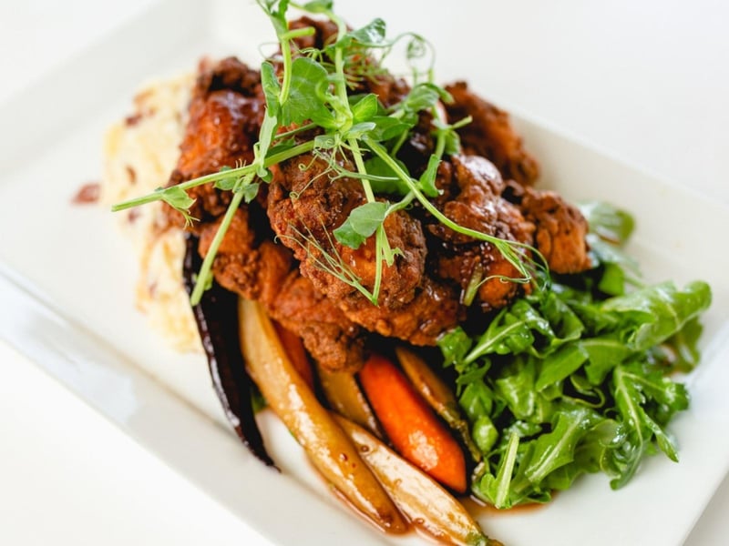 Fried chicken breast with whipped mashed potatoes