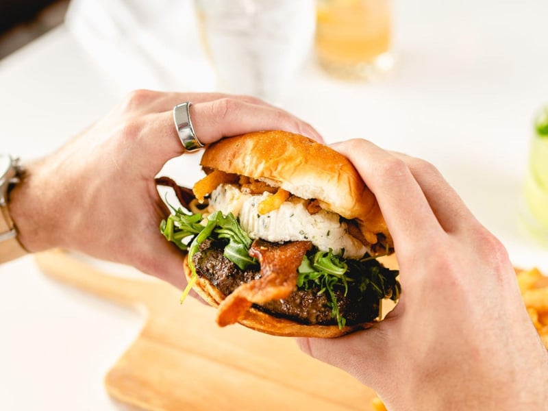 The Exotic Burger with a blend of bison, elk, waygu and wild boar