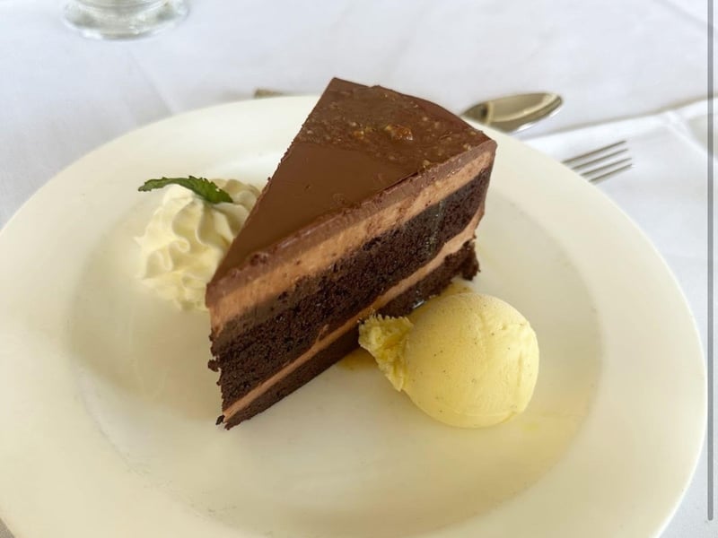 Chocolate mousse cake and ice cream