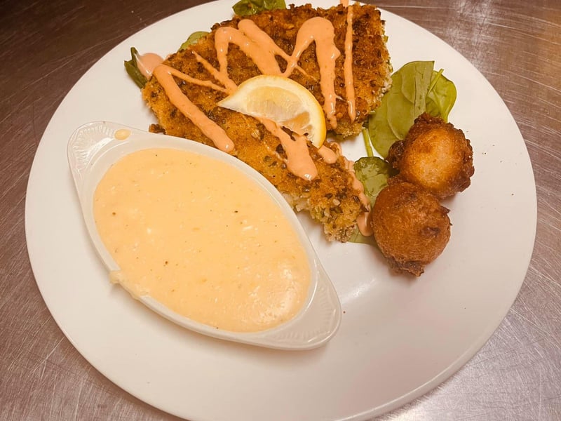 Pecan crusted Grouper with cheese grits