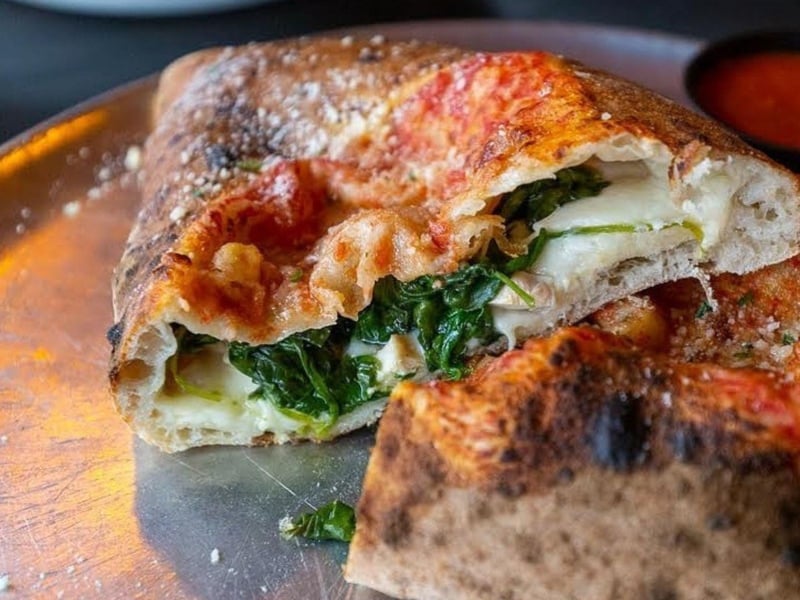 The Pugliese calzone with chicken, spinach and mozzarella