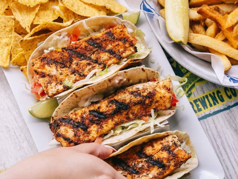 Grilled fish tacos and tortilla chips