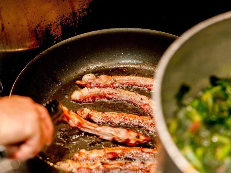 Sizzling bacon at Moes BBQ