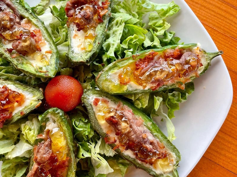 Duck jalapeno poppers with housemade pepper jelly