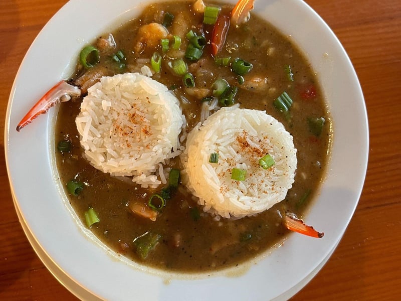 A bowl of the seafood gumbo