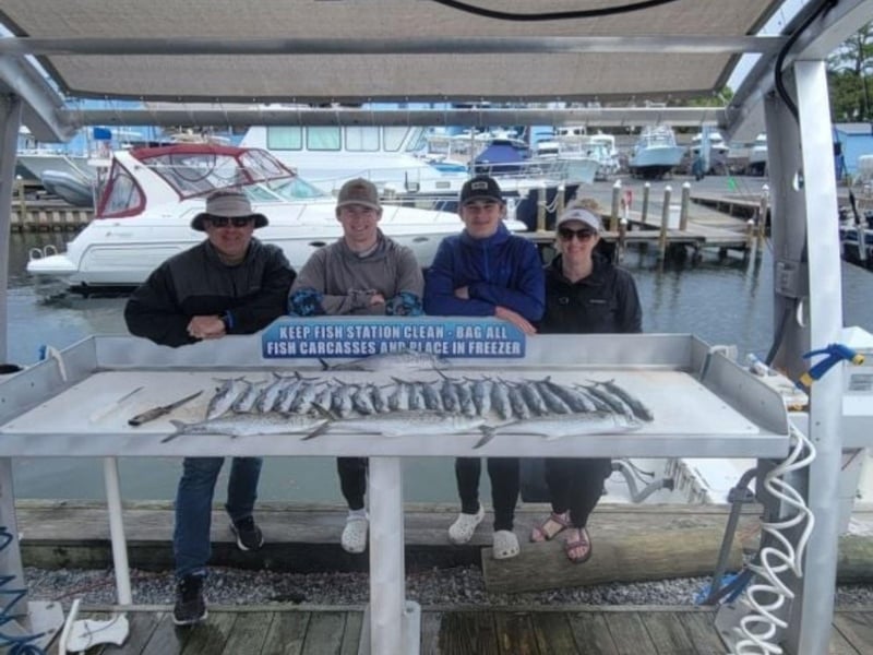A group with their fish on the dock