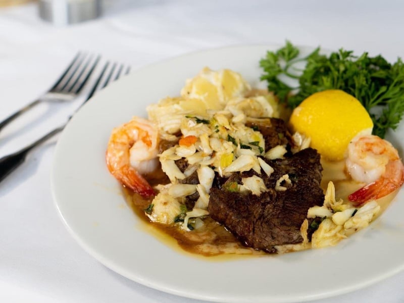 Beef Tournedos with shrimp and crab meat at Ocean Club in Miramar Beach, Florida
