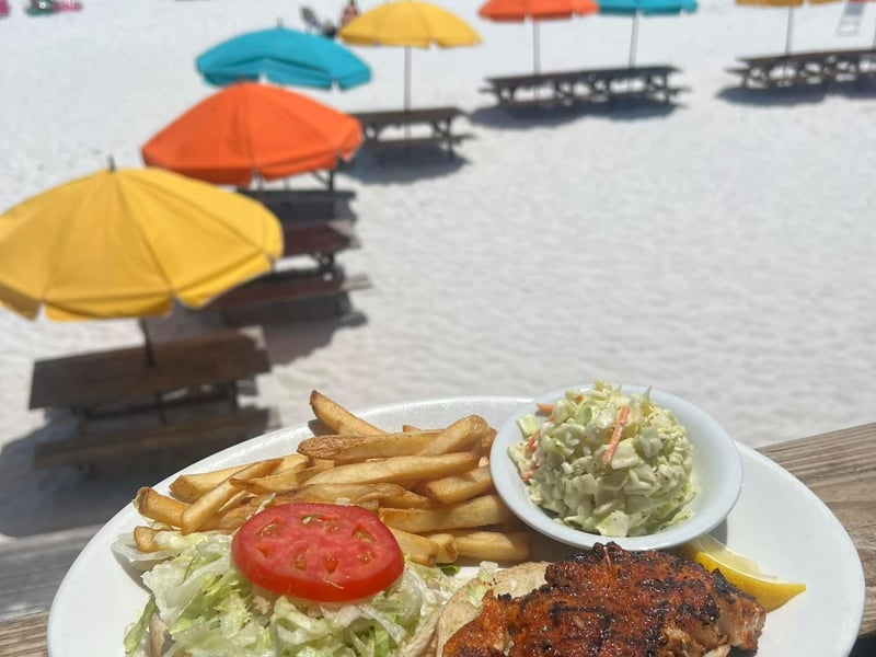 The blackened grouper sandwich with fries and coleslaw