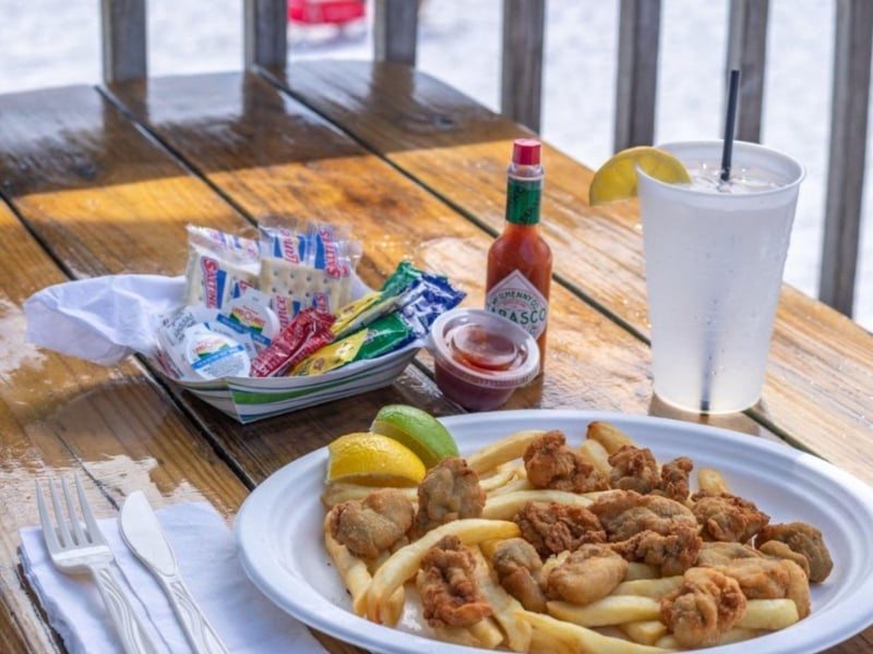 The fried oyster platter from The Whales Tale