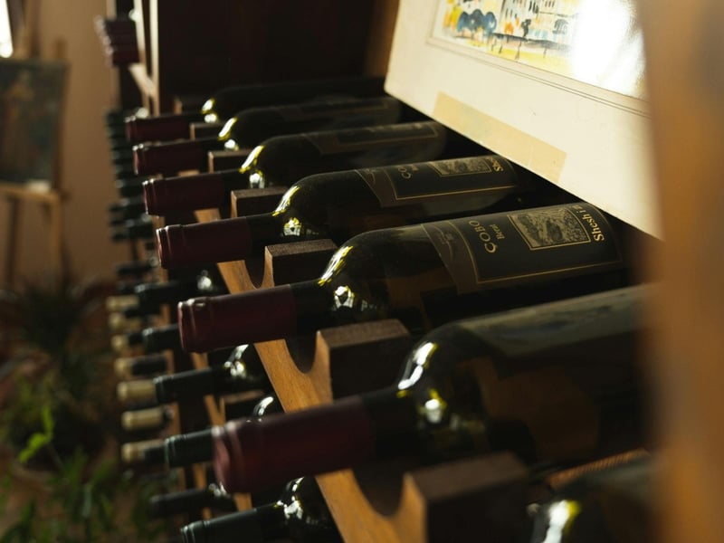 A wine rack at V. Pauls Italian Ristorante