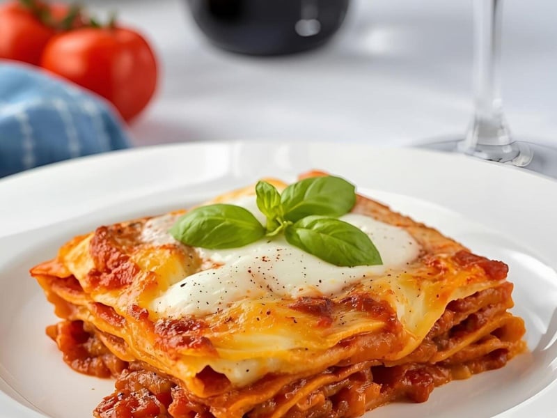 Lasagna Bolognese with fresh ricotta and mozzarella