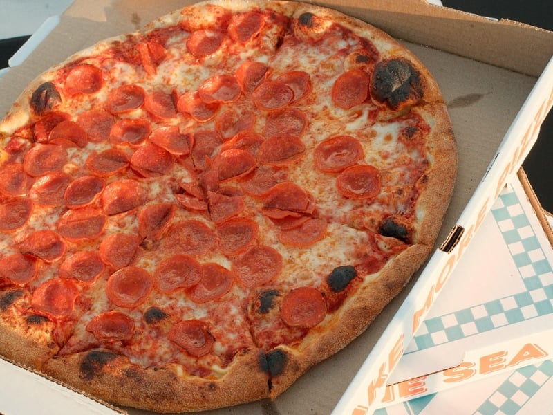 A pepperoni pizza from Pizza by the Sea