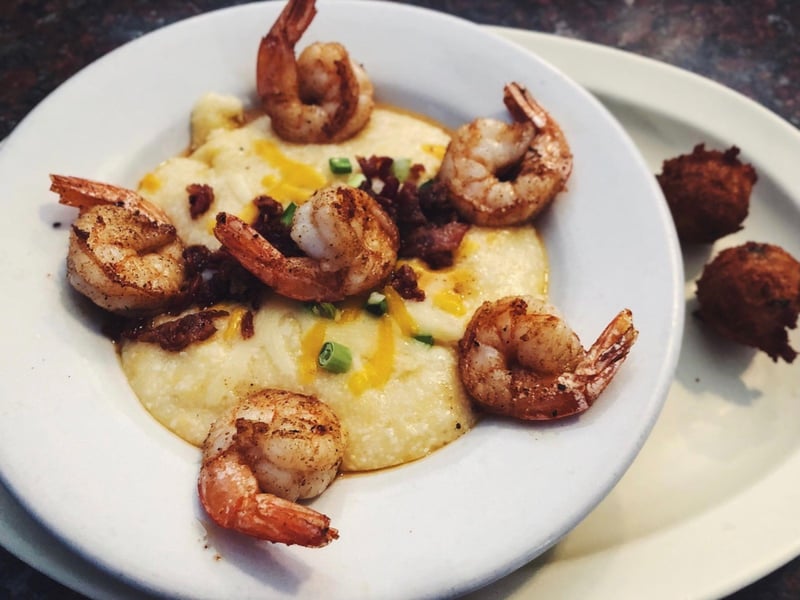 Cheese grits and blackened shrimp