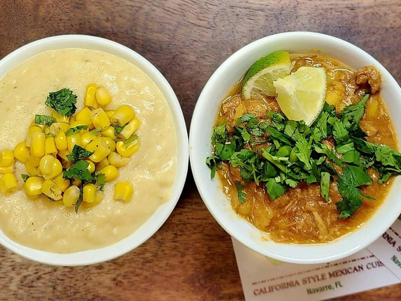 Corn chowder and chicken posole