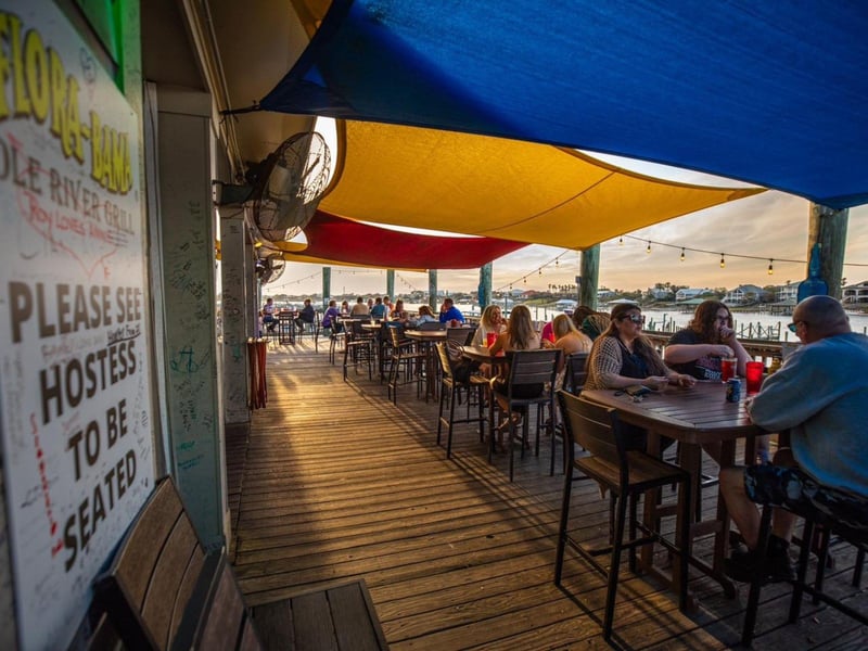Waterfront dining at The FloraBama Ole River Grill in Perdido Key, Florida