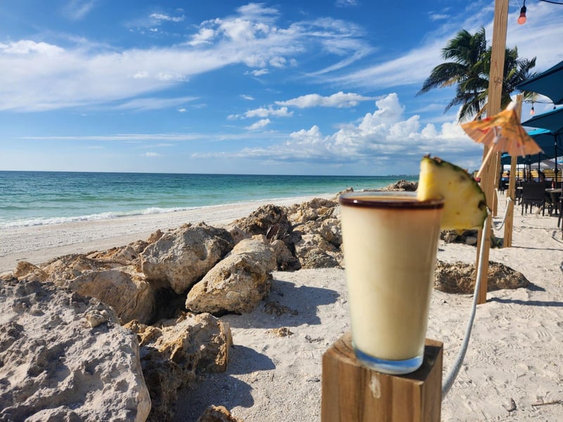 A pina colada from the Beach House Waterfront Restaurant