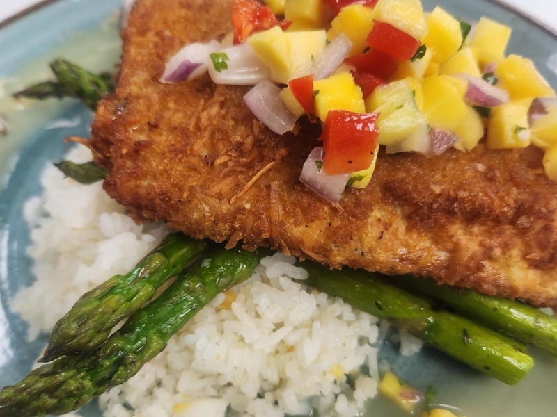 Coconut crusted Mahi from Beach House Waterfront Restaurant
